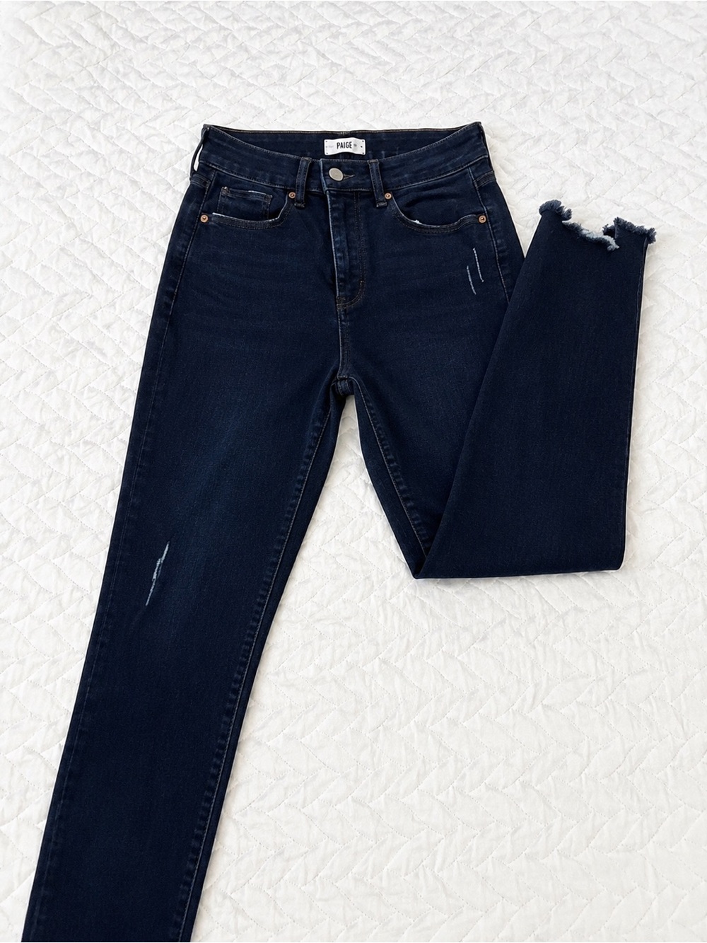 LOFT Skinny Jeans in Dark Blue with Raw Hem